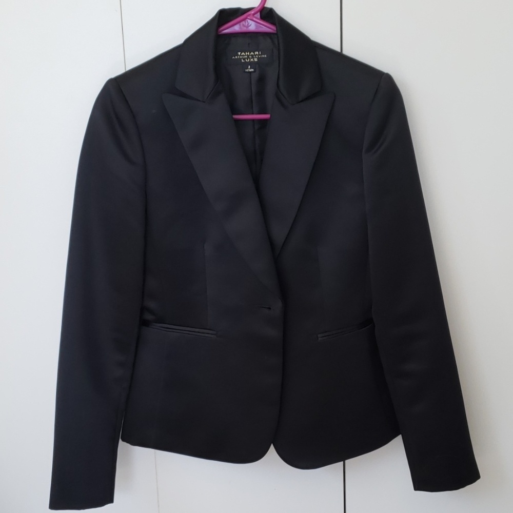 Womens Black Satin Suit Coat & Pants